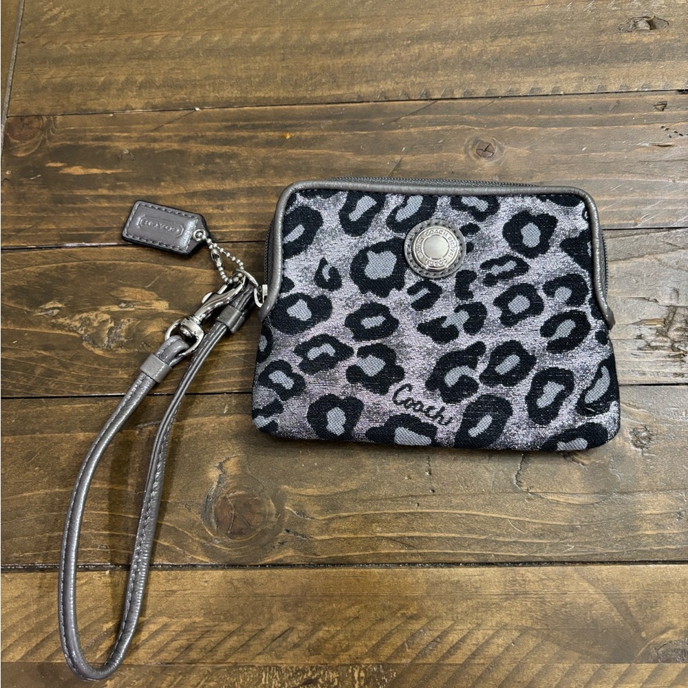 Coach Leopard Ocelot Wristlet in Black and Gray